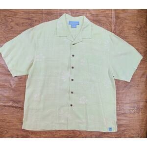 Bermuda Bay Hawaiian Shirt Mens XL Mint/White Print Silk Cabana Beach Bahamas